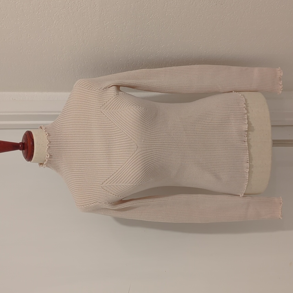 NWT Fashion Union Slim Fit Sweater In Rib With Crinkle Hem - Cream / US 8